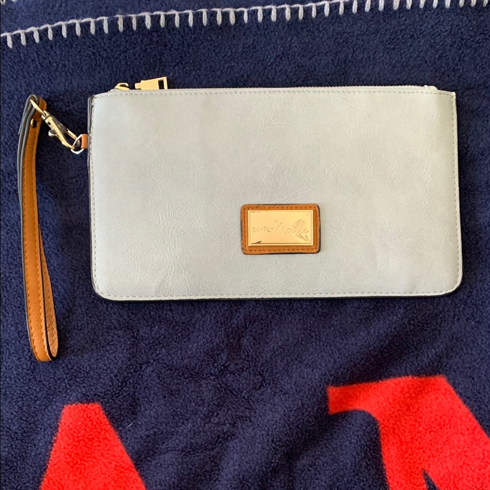Simply Noelle Blue and Brown Clutch with Gold Hardware